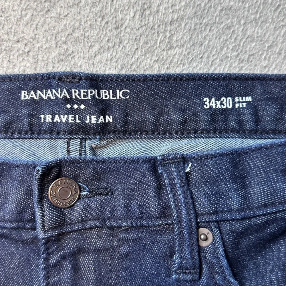Banana Republic Jeans Mens 34x30 (35x25) Blue Travel Slim Fit Dark Rinse Stretch